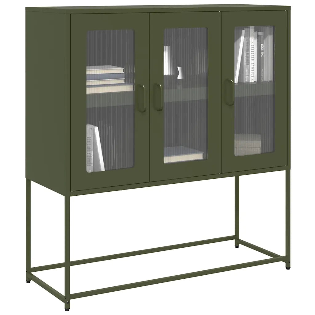 Credenza | Madia | Buffet da pranzo | Armadio da pranzo Verde Oliva 100,5x39x107 cm Acciaio Laminato a Freddo