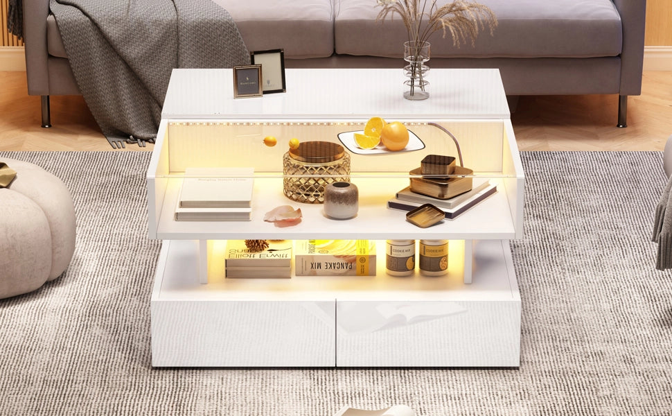 TAVOLINO da caffè 80x80x45 cm bianco in pannello di legno e vetro temperato