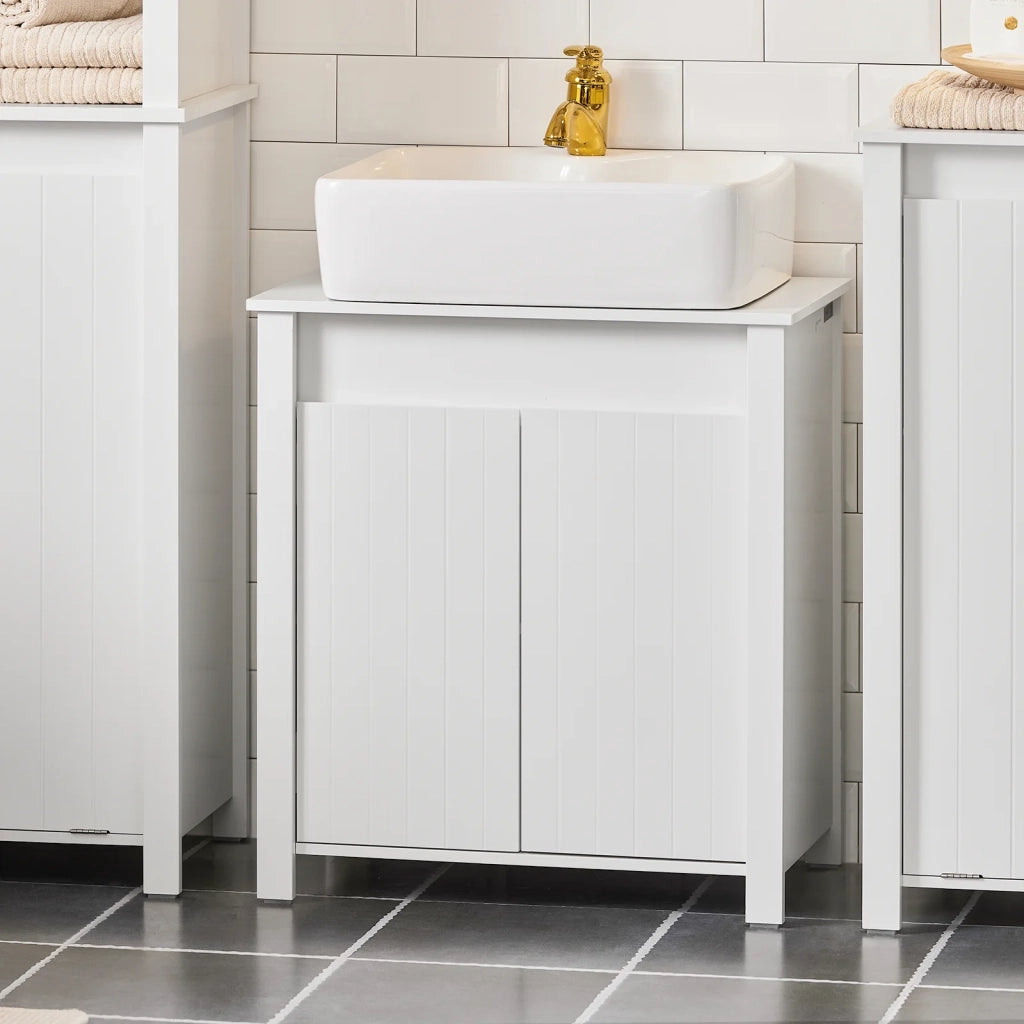 Mobile Sottolavabo Mobile Bagno Mobiletto Per Lavandino Bagno Bianco 60x34x65,5cm BZR101-W SoBuy