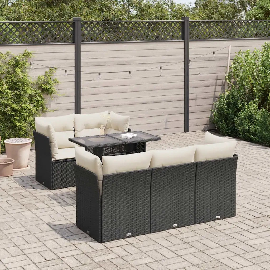 Set Divano da Giardino 6 pz con Cuscini Nero in Polyrattan 3326097