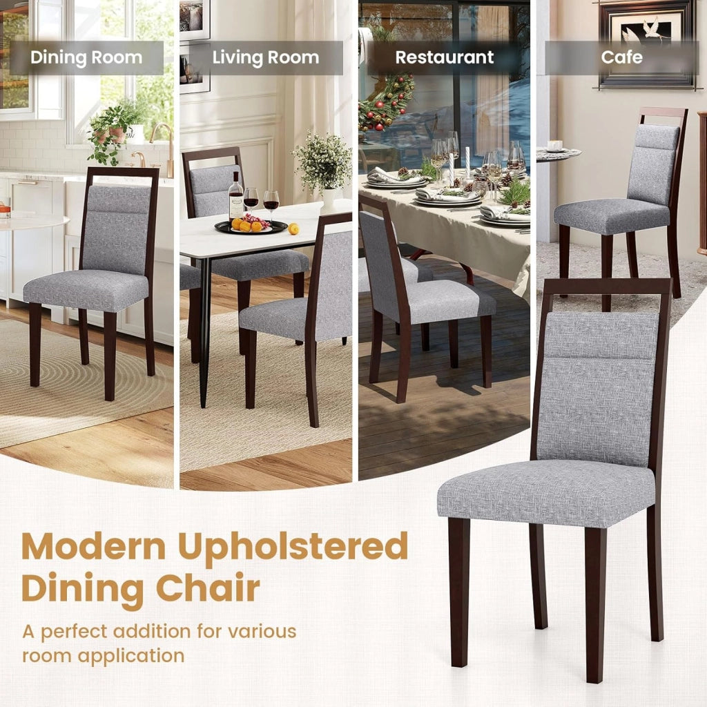 Set di 2 Sedie da Pranzo, Sedie da Cucina Imbottite con Schienali Inclinati, Sedute Imbottite, Gambe in Legno di Caucciù, Maniglia Comoda, Mobili Moderni per Ristoranti e Soggiorni (Grigio)