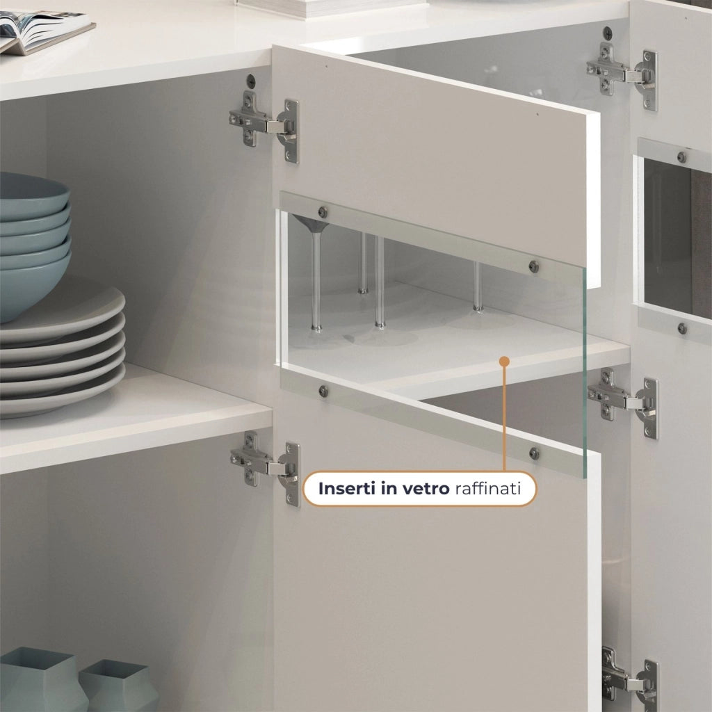 WHOUS Credenza Potenza con 3 ante bianco lucido 130x40x81 cm