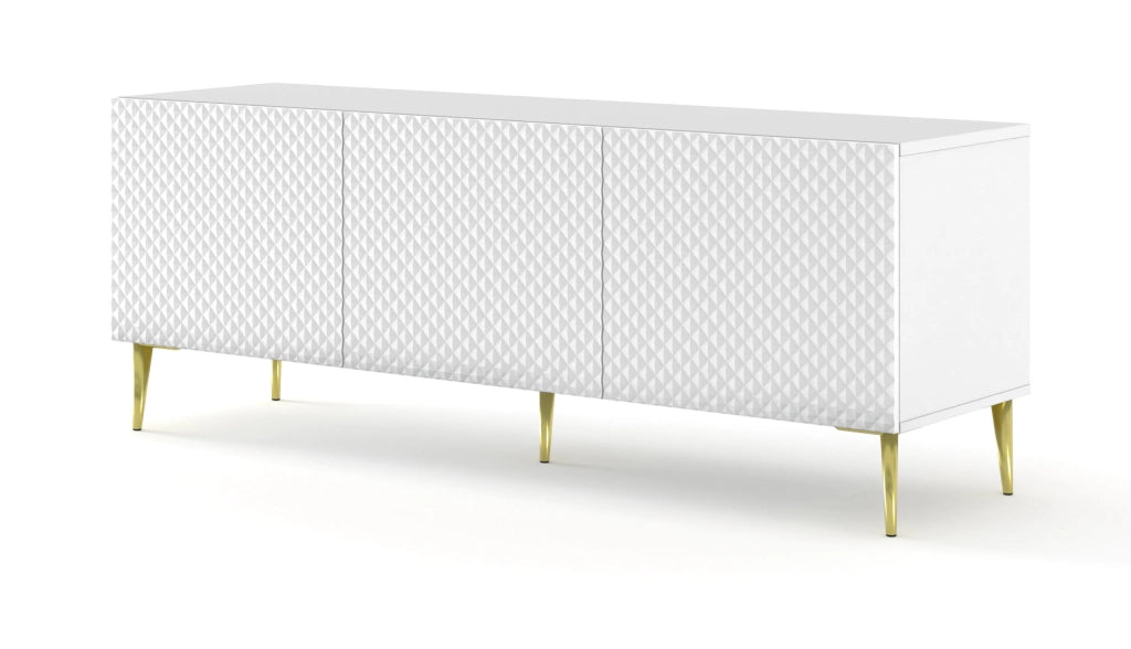 MOBILE RAVENNA C DIAMOND MDF HG PORTA TV 3D 150 BIANCO OPACO GAMBE BIANCO LUCIDO ORO