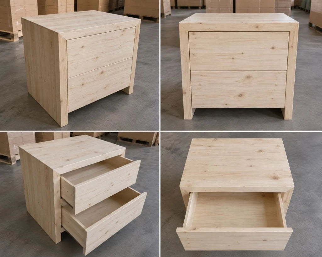 Comodino classico 2 cassetti legno massello abete grezzo 55x40x45 (3318) - Mobili 2G