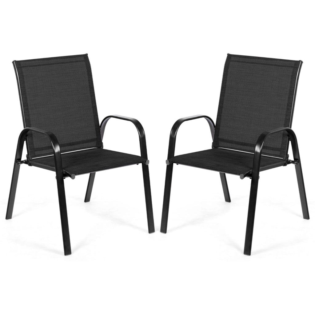 Sedie da giardino per patio con braccioli curvi tessuto facile da asciugare telaio in metallo, Sedie da bistrot Nero-Poltrone e sdraio