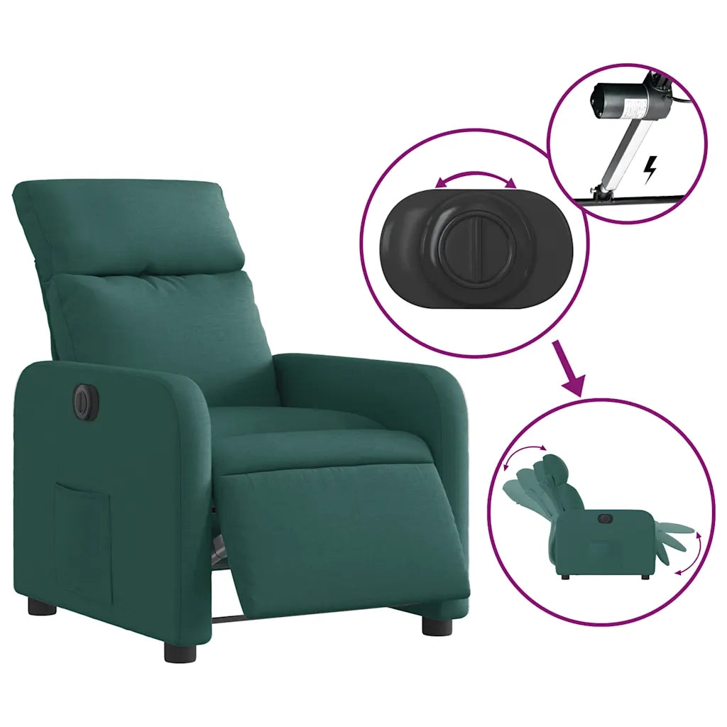 Poltrona Elettrica Reclinabile Verde Scuro in Tessuto 3206687