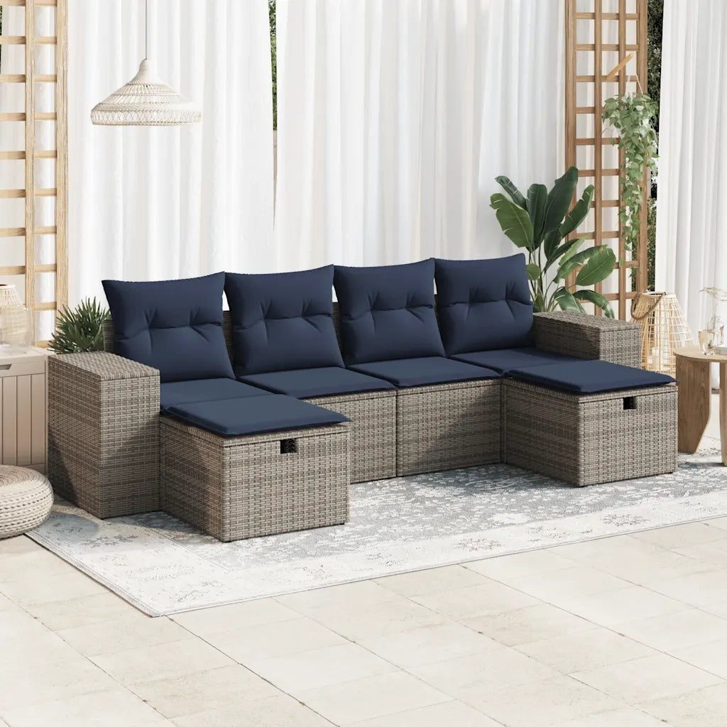 Set Divano da Giardino 6 pz con Cuscini Grigio in Polyrattan