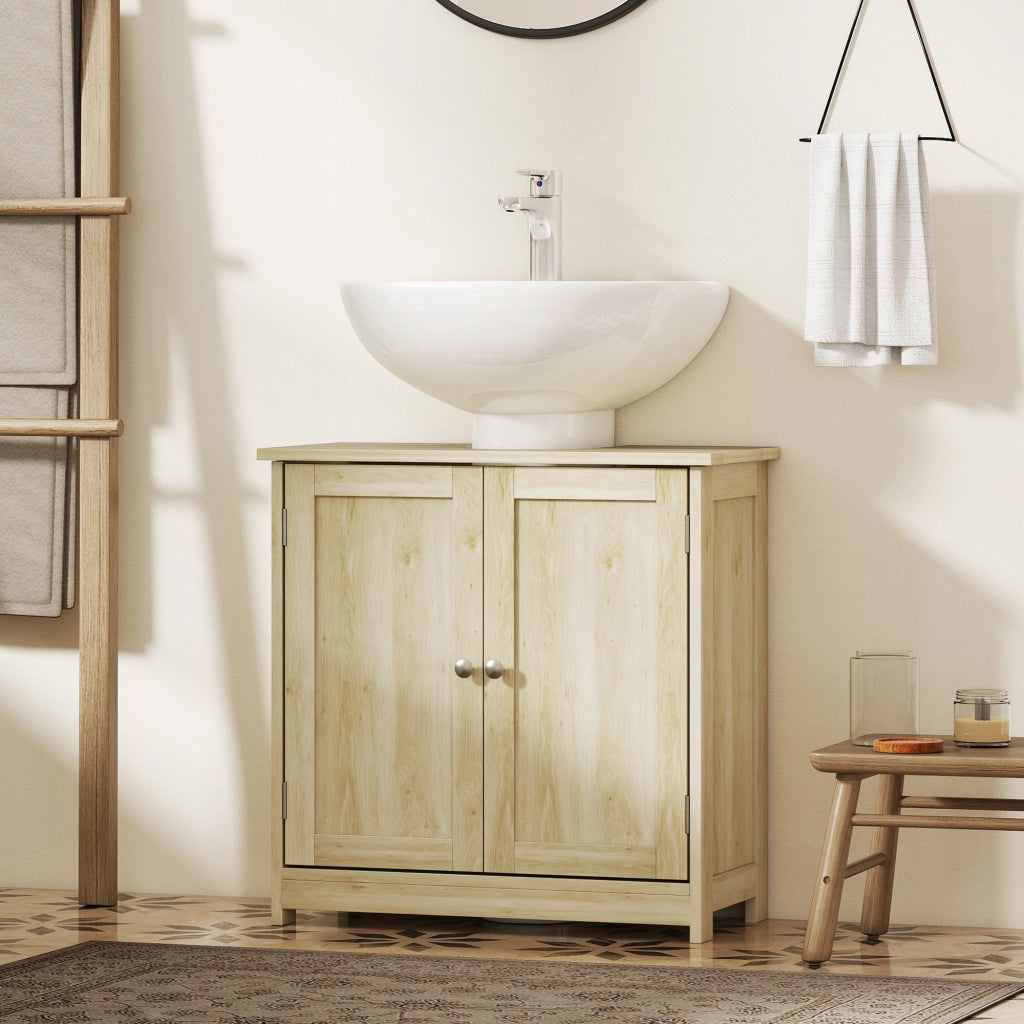 Mobile sottolavabo bagno con 2 ante e ripiano, 60x30x60 cm, chêne