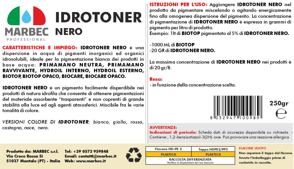 Pigmento idrosolubile nero IDROTONER NERO   250GR