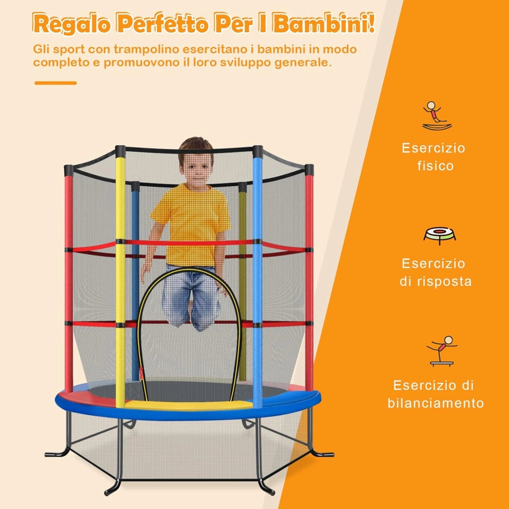 Trampolino Elastico Bambino in Acciaio, Tappeto Elastico Bambini da Esterno e da Interno, con Rete e Cusicnetti Antiscivolo