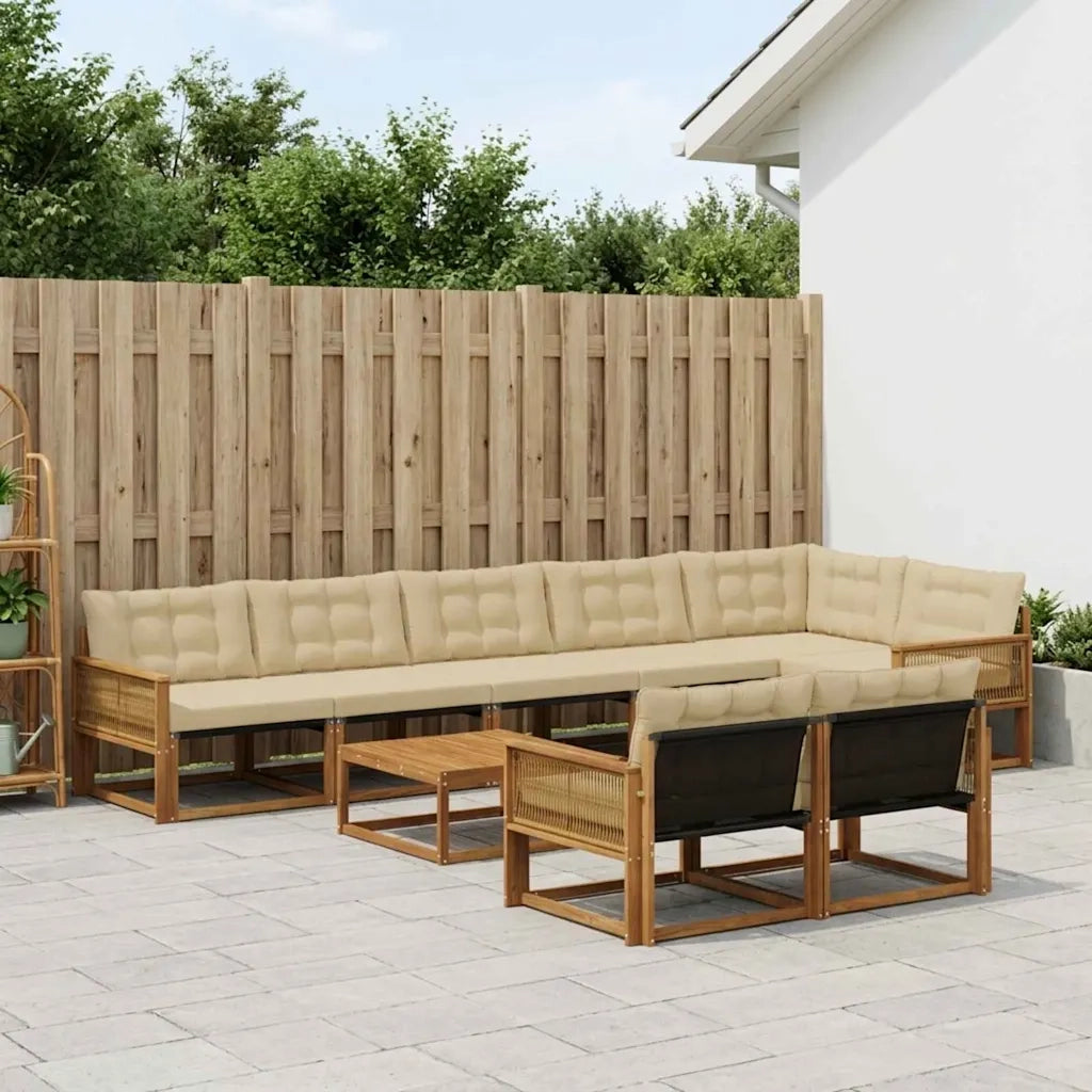 Set di divani da esterno con cuscino 9 pcs Naturale e Beige 3381525
