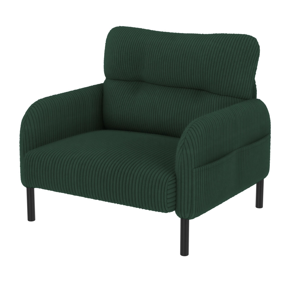 Poltrona con Seduta Profonda e Tasche Laterali; Schienale Ergonomico; in Velluto a Coste; Smeraldo