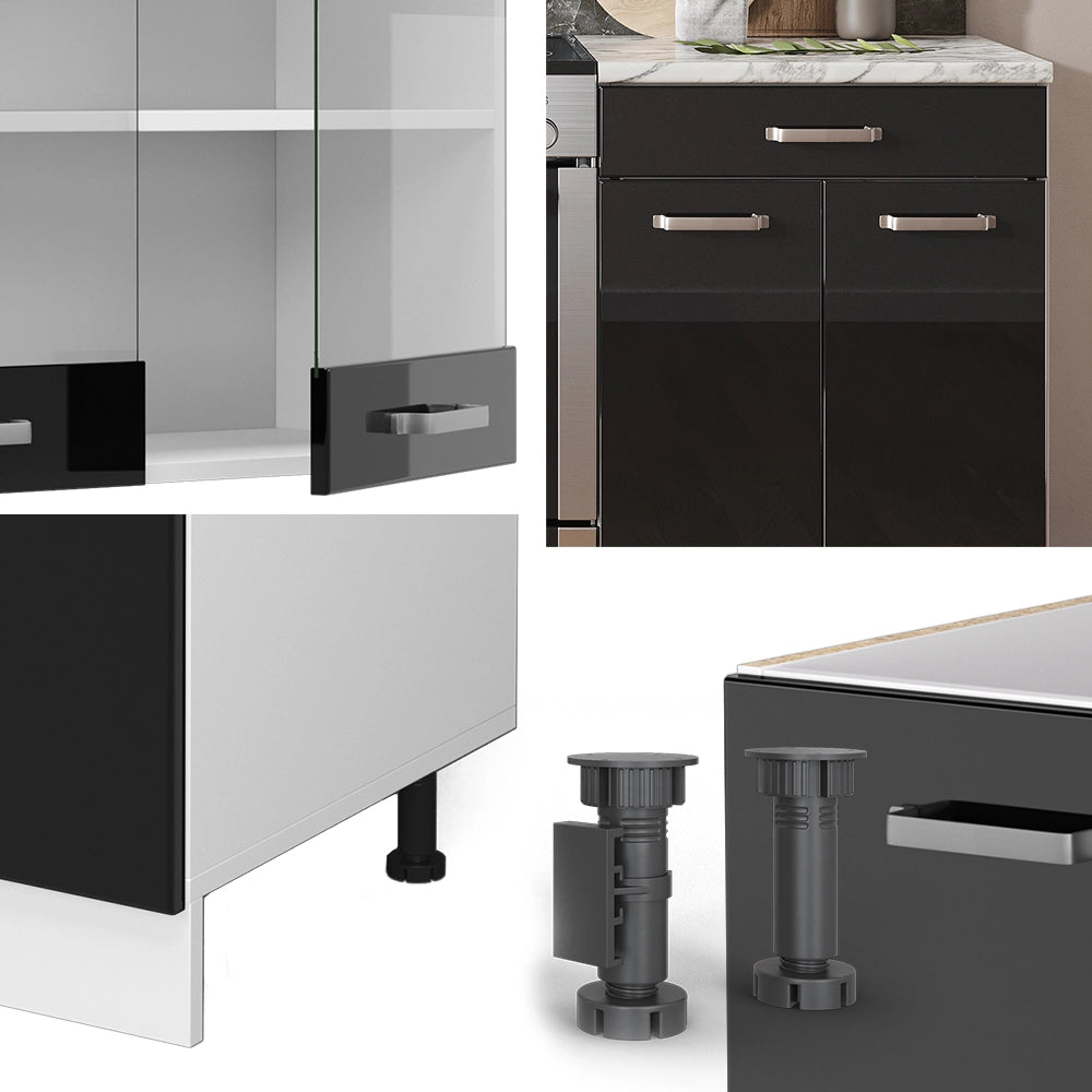 Vicco Cucina componibile Nero lucido/bianco 200 cm Senza piano di lavoro