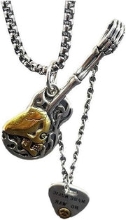 Guitarra Music Scheda Hanger Catena per Uomo Donna Punk con Simbolo di Musica Amore Pace Segno Cuore Dangle Choker Catene - Moda Personalizzata Accessori Regalo Catena 61 cm