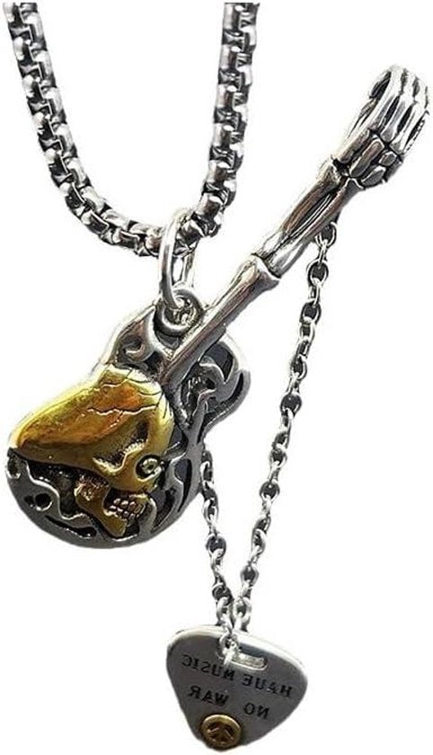 Guitarra Music Scheda Hanger Catena per Uomo Donna Punk con Simbolo di Musica Amore Pace Segno Cuore Dangle Choker Catene - Moda Personalizzata Accessori Regalo Catena 61 cm