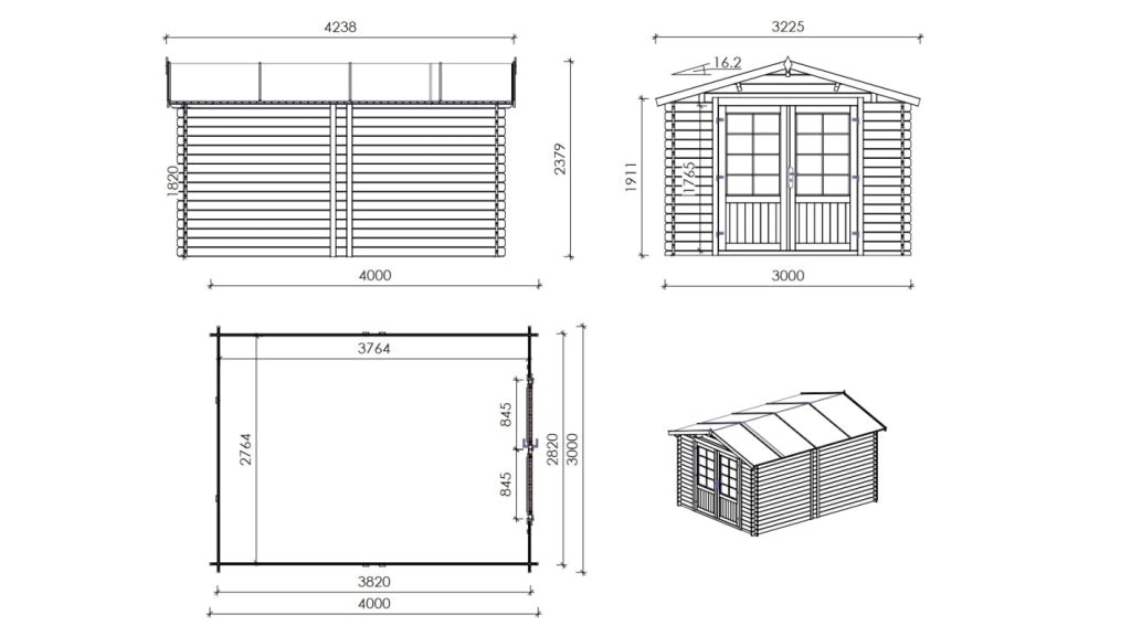 Casetta da giardino in legno - 12m2 - 3x4m - 28mm - colore: naturale - DOM661 - ALTANKA