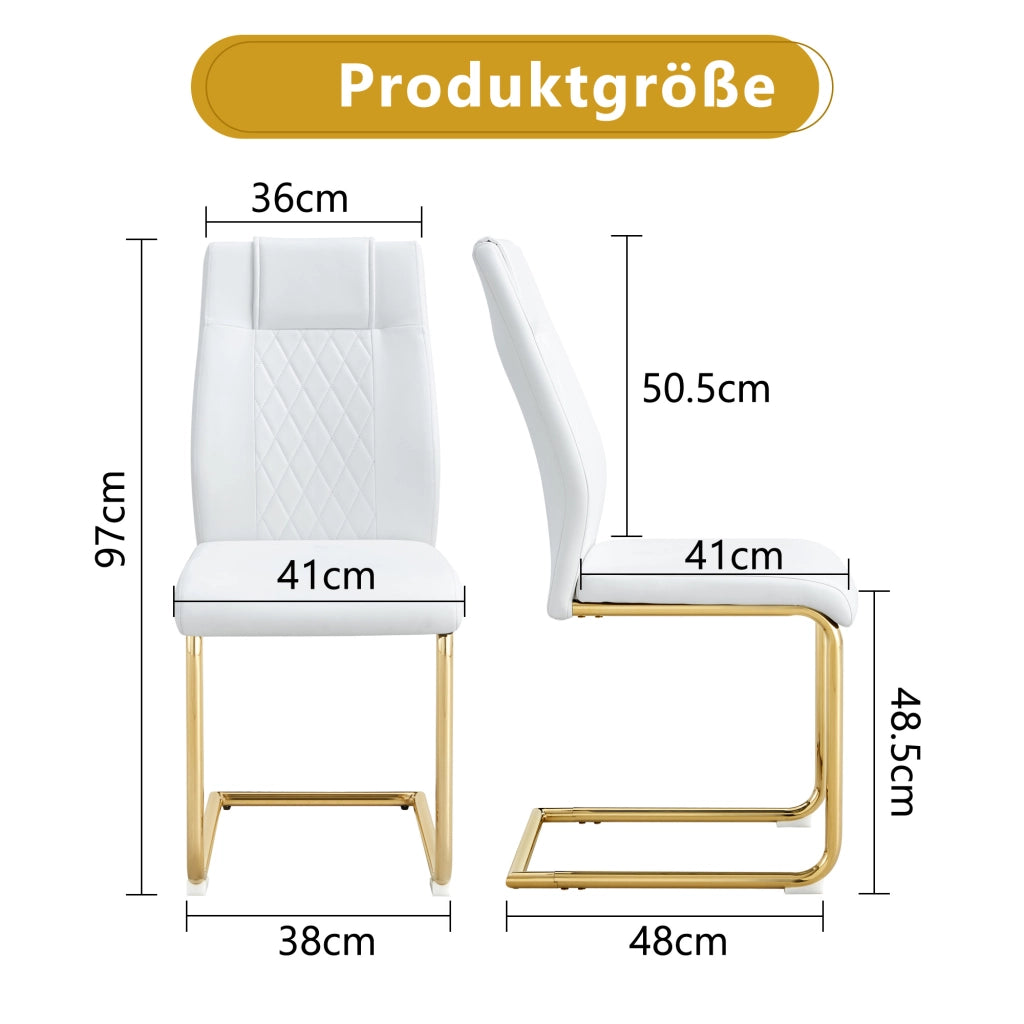 Sedia da sala da pranzo con schienale traforato e gambe in metallo con piedini antiscivolo in pu bianco oro
