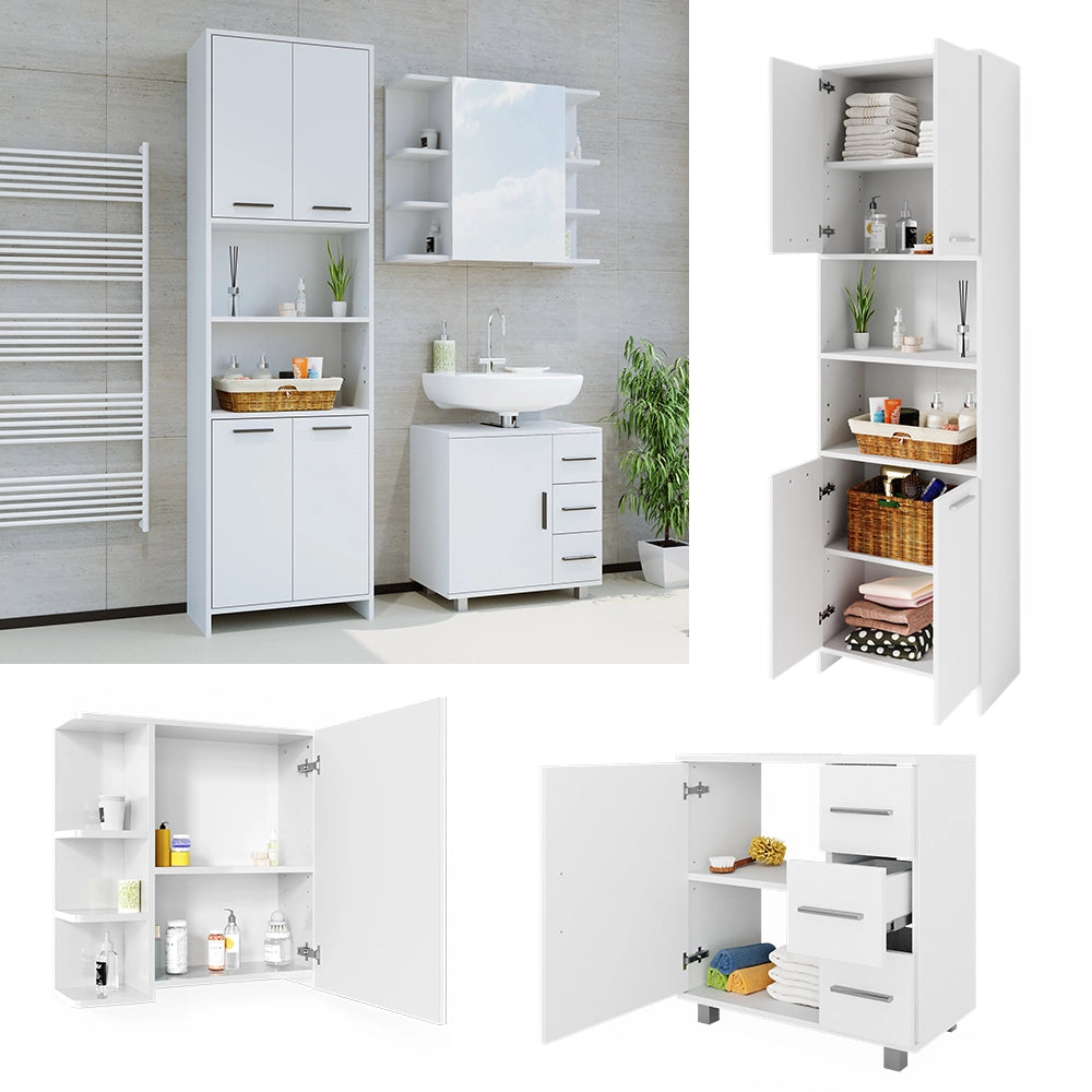 Vicco Set di mobili da bagno Bianco 3 pezzi, con mobile alto, mobile a specchio per il bagno e mobiletto per lavabo