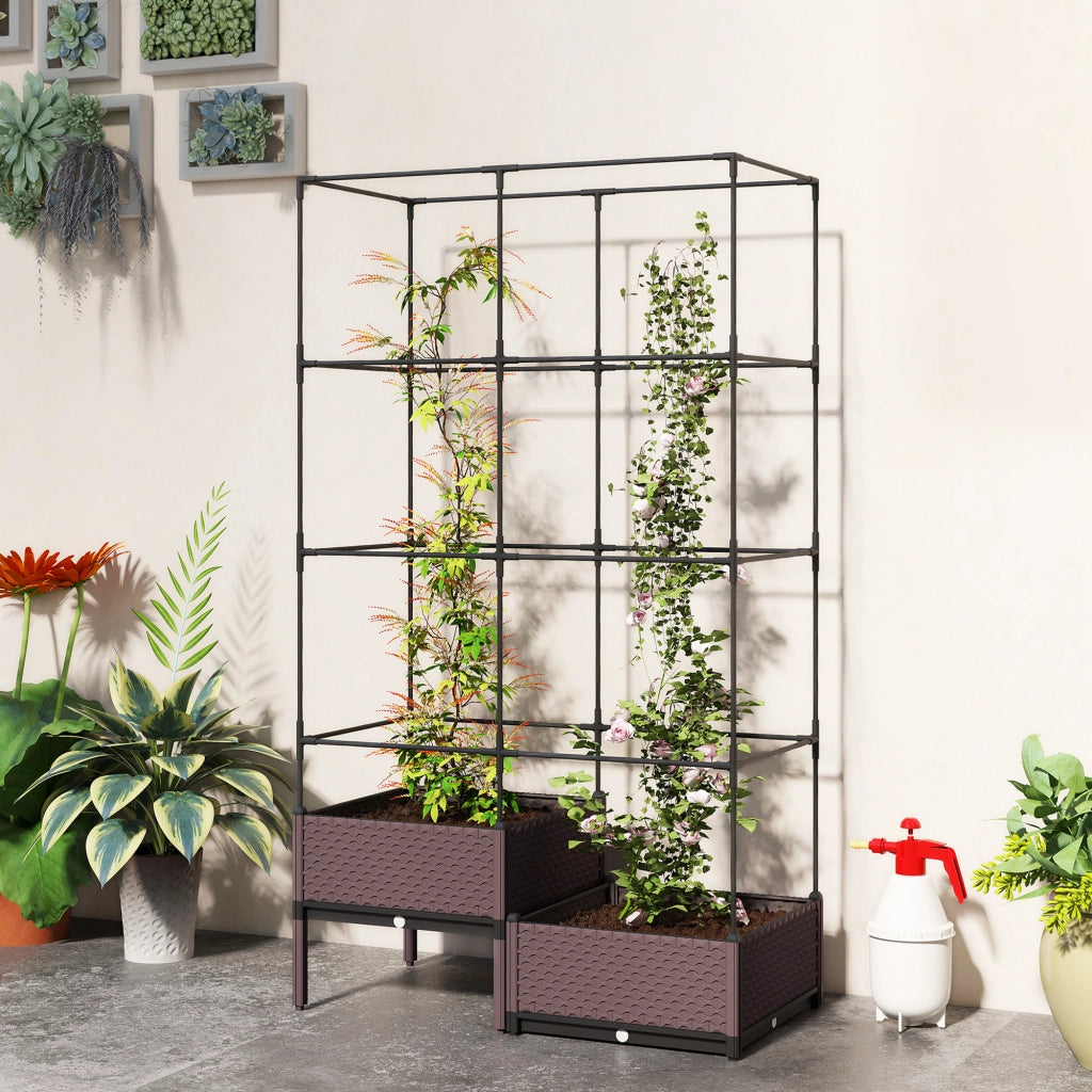 Jardinera con Reticolo Metallico per Piante Rampicanti 2 Vasi ¨C zephmum ¨C Nero 100x50x174 cm