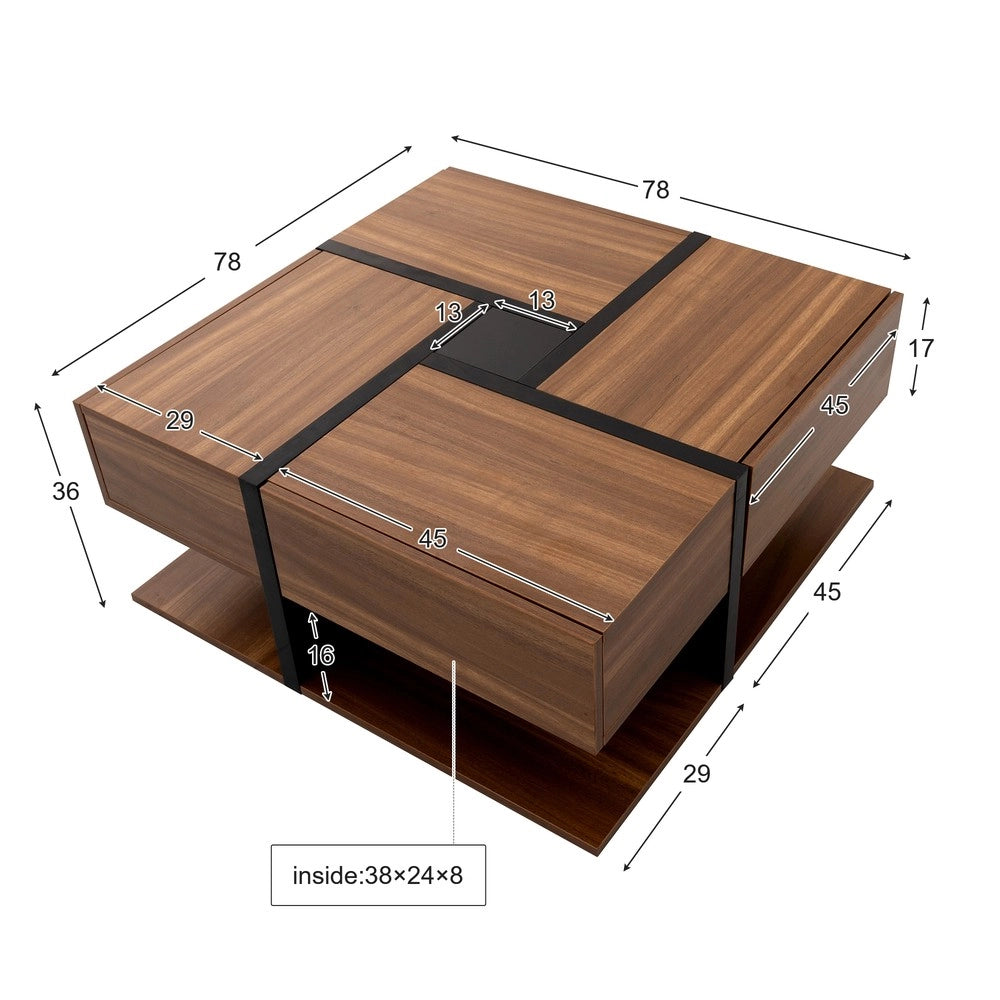 Tavolino da Caff¨¨ con 4 Cassetti ¨C MINIMAL ¨C 78x78x36 cm