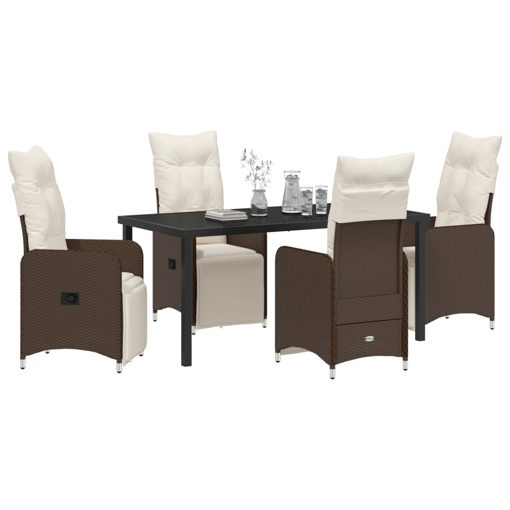 Set da Pranzo da Giardino 5 Pezzi Marrone con Cuscini in Rattan Polivinilico