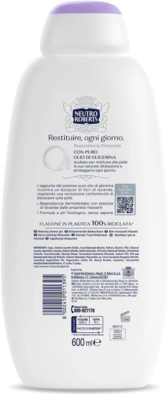 NEUTRO ROBERTS BAGNOSCHIUMA CORPO RILASSANTE CON LAVANDA E PATCHOULI PELLE DISTESA E RILASSATA  600 ML