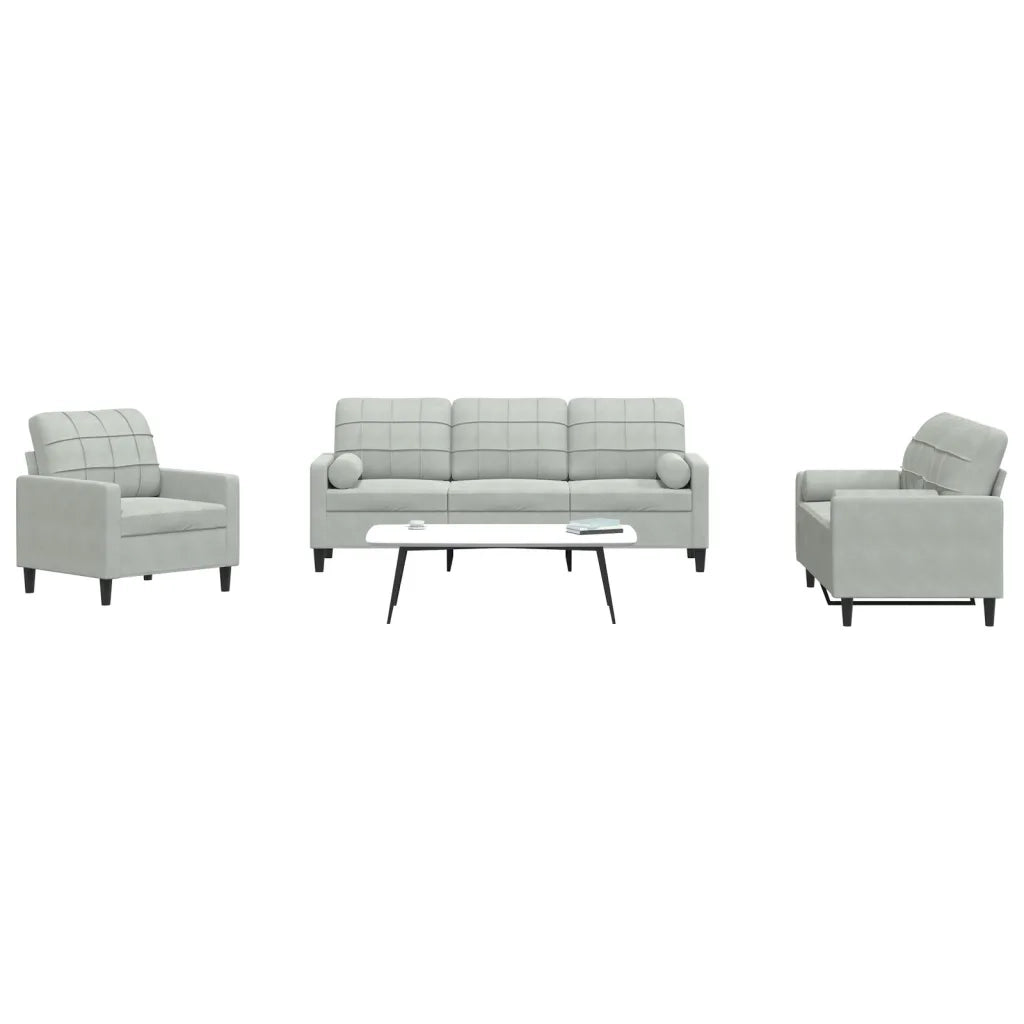 Set di Divani 3 pz con Cuscini e Rinforzi Grigio Chiaro Velluto 3278371