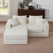 Divano modulare convertibile a 2 posti con schienale e braccioli ampi in velluto a coste bianco 259,5 × 96 × 80 cm
