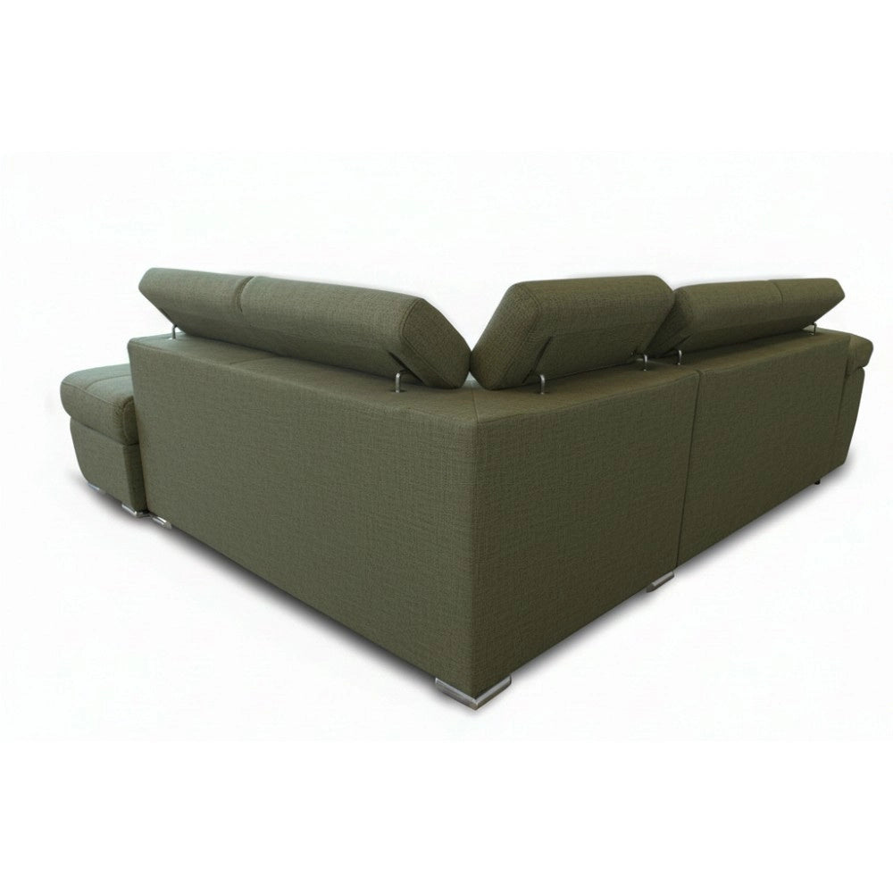 Divano Letto Angolare Fiona con Penisola Destra e Pouf Contenitore – Verde Oliva
