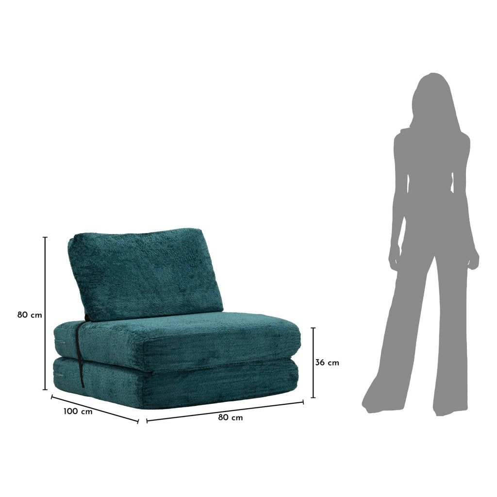 Poltroncina Abyane, Poltrona Trasformabile in Letto, Rivestimento in Tessuto Bouclè, 31x31x97h cm Verde Petrolio