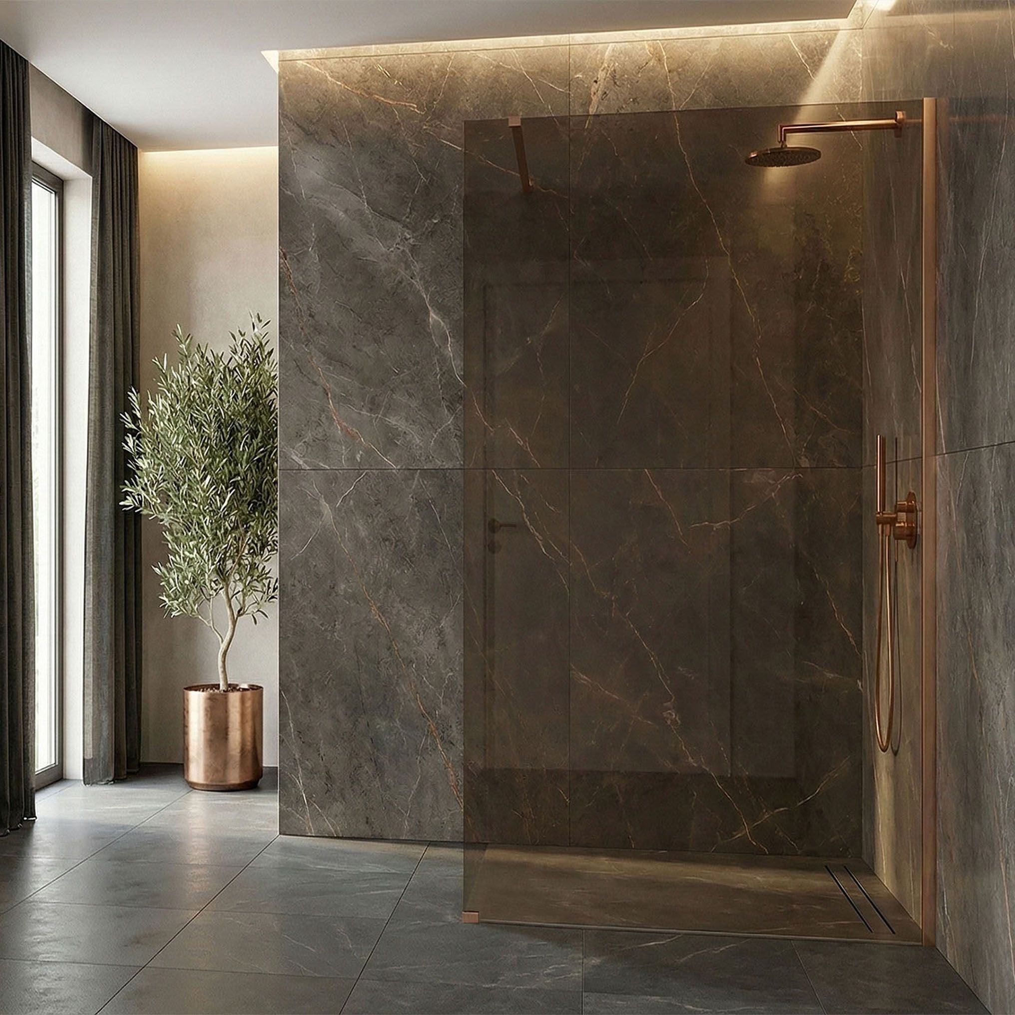 Parete Doccia Rea Flexi Brown / Brush Copper 130