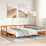 Divano Letto con Rotelle e Materasso Marrone Cera 90x190cm Pino