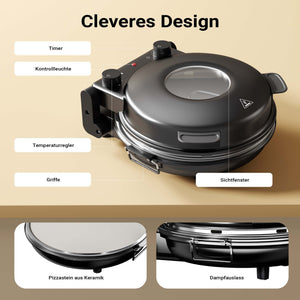 Forno pizza elettrico Ø32cm max 400°, con pietra refrattaria, vetro di controllo e timer