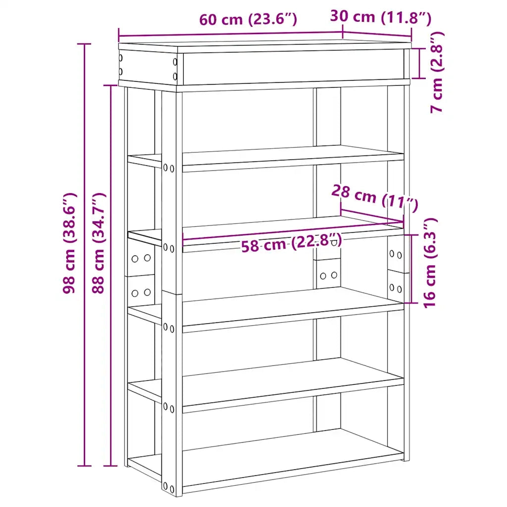 vidaXL Scarpiera Nera 60x30x98 cm in Legno Multistrato