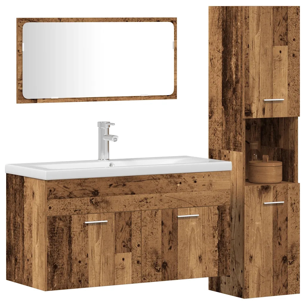 Set Mobili da Bagno 3 pz Legno Antico in Legno Multistrato 3328591