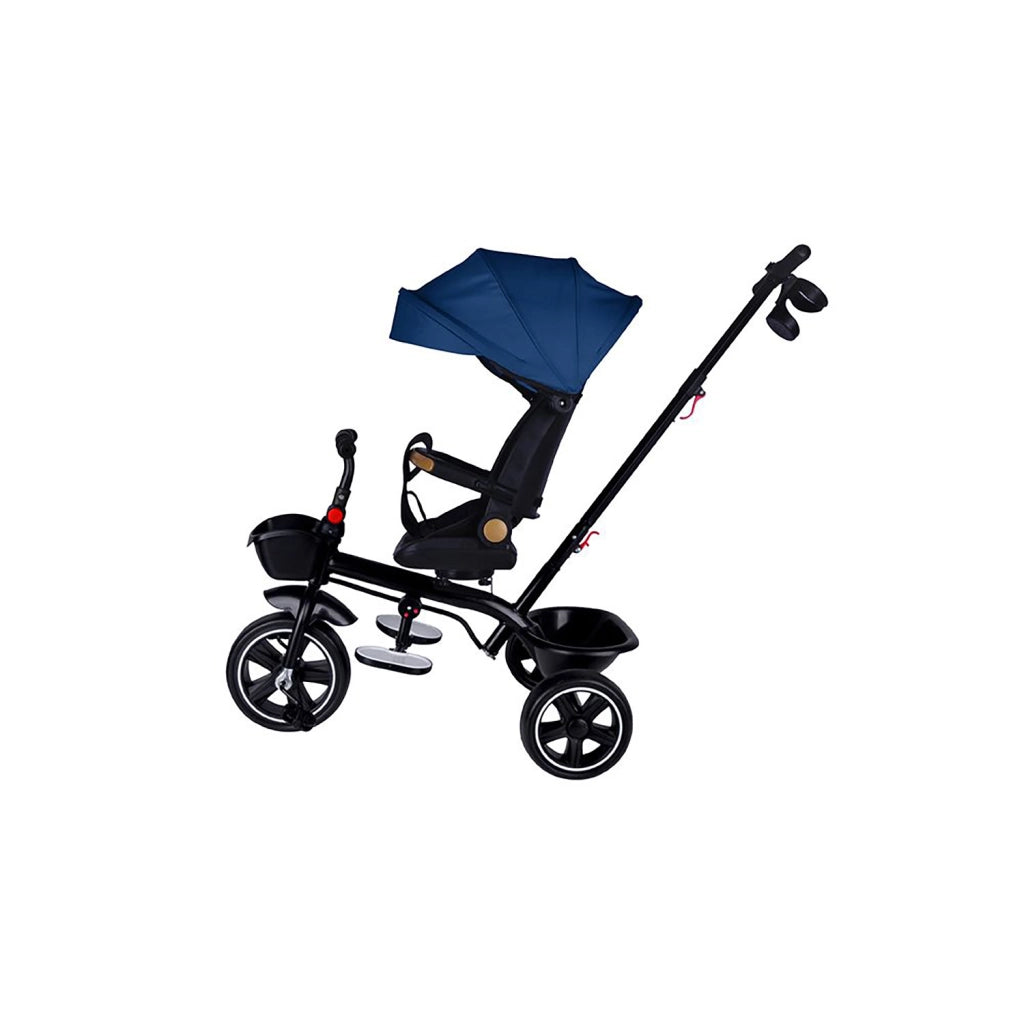 Passeggino Triciclo con Sedile Girevole 65x47x110 cm con Cappotta e Cestini Blu