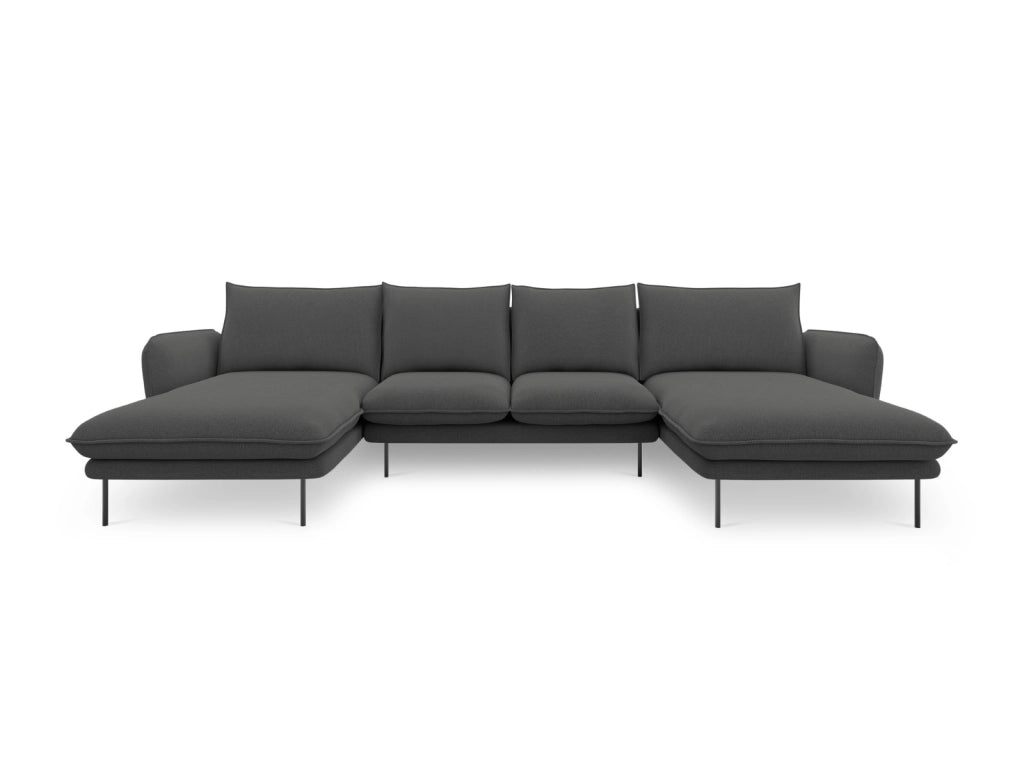 Cosmopolitan Design - Divano panoramico "Vienna" 6 posti in tessuto strutturato grigio scuro 