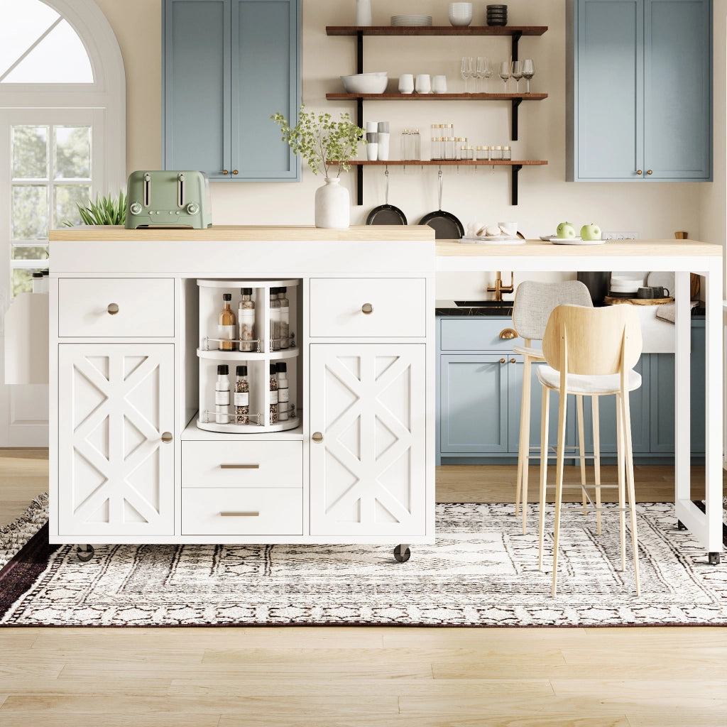 TAVOLO BAR Allungabile 110-180x40x91 cm MDF Bianco con Ruote