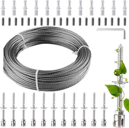 Supporto per liane con cavo in acciaio inox 3 mm e 12 viti a croce 16 m