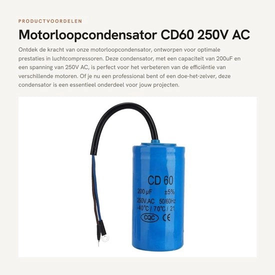 Condensatore di Avvio 250V AC 200uF - Adatto per Condizionatori d'Aria - Isolamento affidabile - Sostenibile e sicuro - Condensatore di Avvio