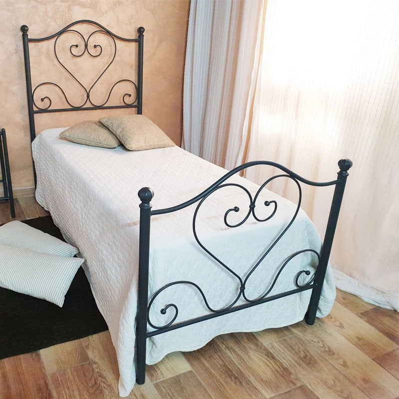 Letto singolo in ferro battuto con pediera Nero Oro PAPAVERO 90x201x h126 cm EFFEZ