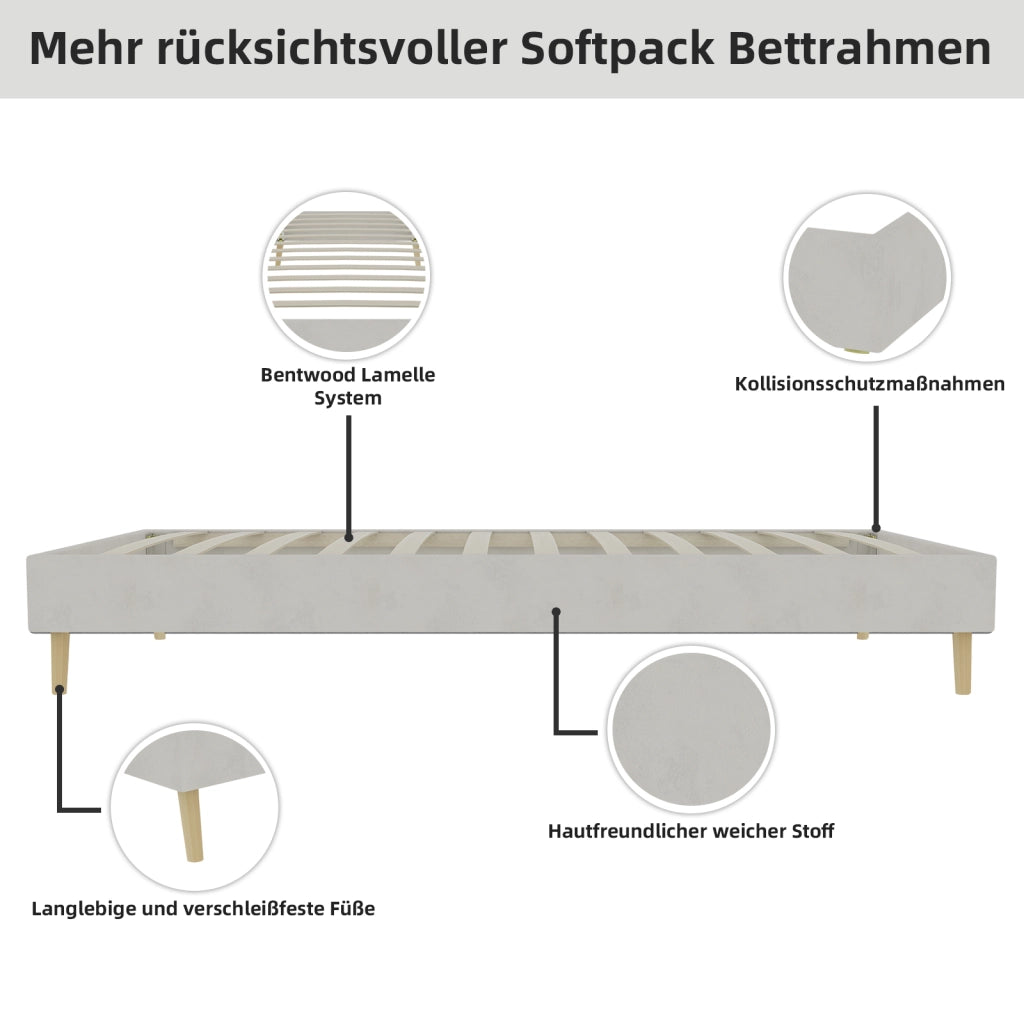 Letto Singolo 90x200 cm con Struttura in Metallo e Tessuto; Design Basso - Beige