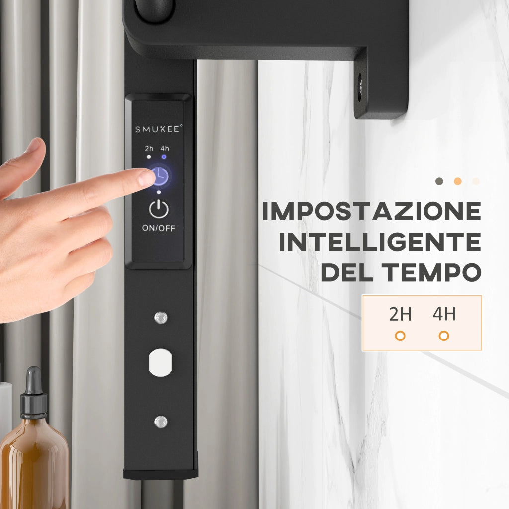 Scaldasalviette Elettrico da Terra o Parete 150W con 8 Barre e Timer 2-4 Ore, 53x35x90 cm, Nero