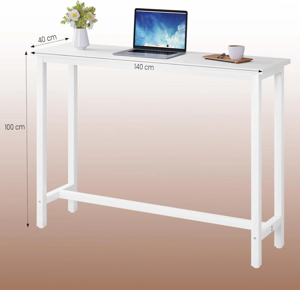 Tavolo da Bar Rettangolare Alto Tavolino per Cucina in Metallo Legno 140x40x100 cm