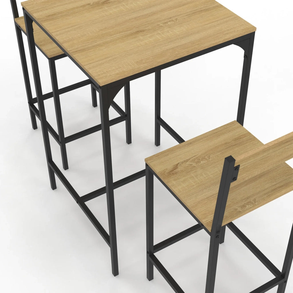 IDMarket - DETROIT Tavolo da bar quadrato da 60 cm e set di 2 sedie da bar di design industriale