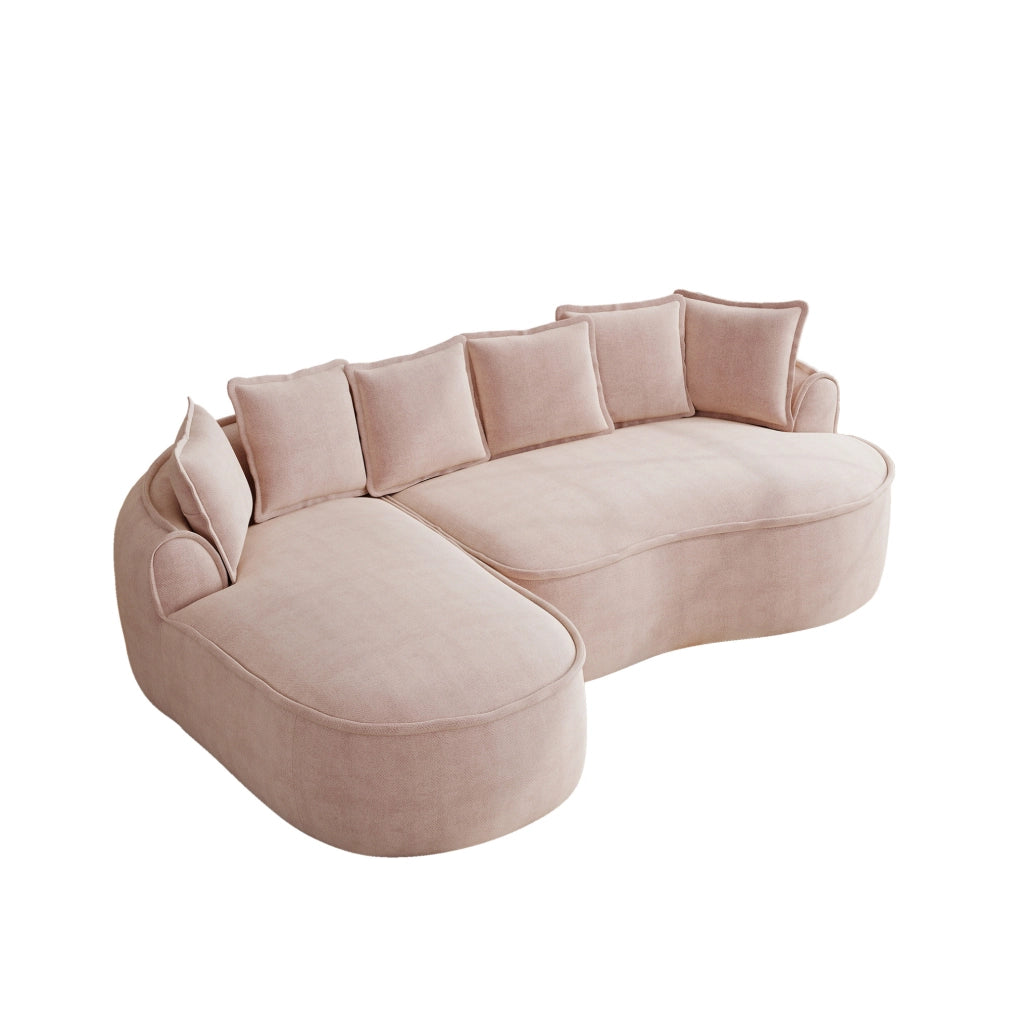 Divano modulare senza struttura in chenille rosa con chaise longue; 252x164x67 cm