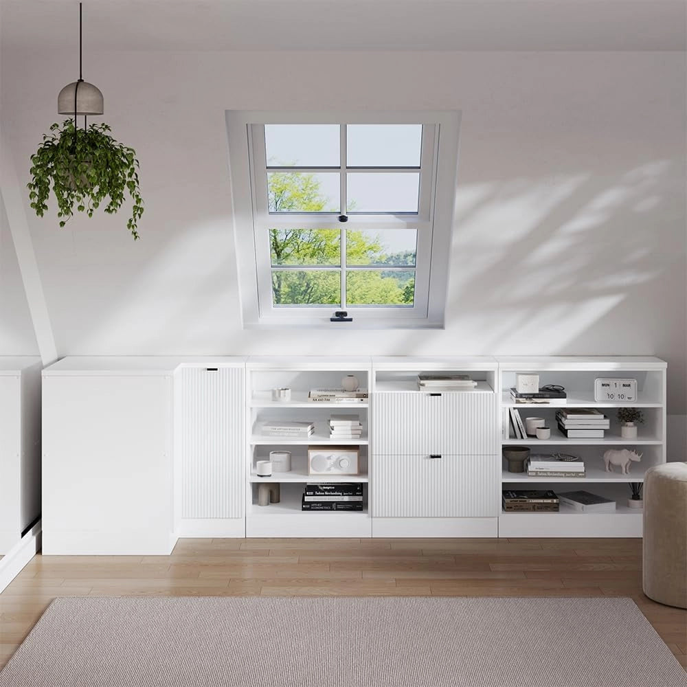 Mobile sottotetto Mobile angolare Rion, Ondulazione bianca, 75.6 x 81.6 cm con 1 porta, carcassa dell’armadio profondità 60 cm, adatto per il salvaspazio sotto tetti spioventi