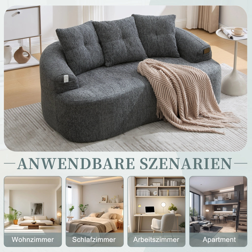 divano dritto a 2 posti in ciniglia con seduta profonda e cuscini spessi; grigio 164 Ã— 92 Ã— 60 cm