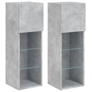 Mobili TV con Luci LED 2pz | Armadietto TV | Mobile Porta TV Grigio Cemento 30,5x30x90 cm