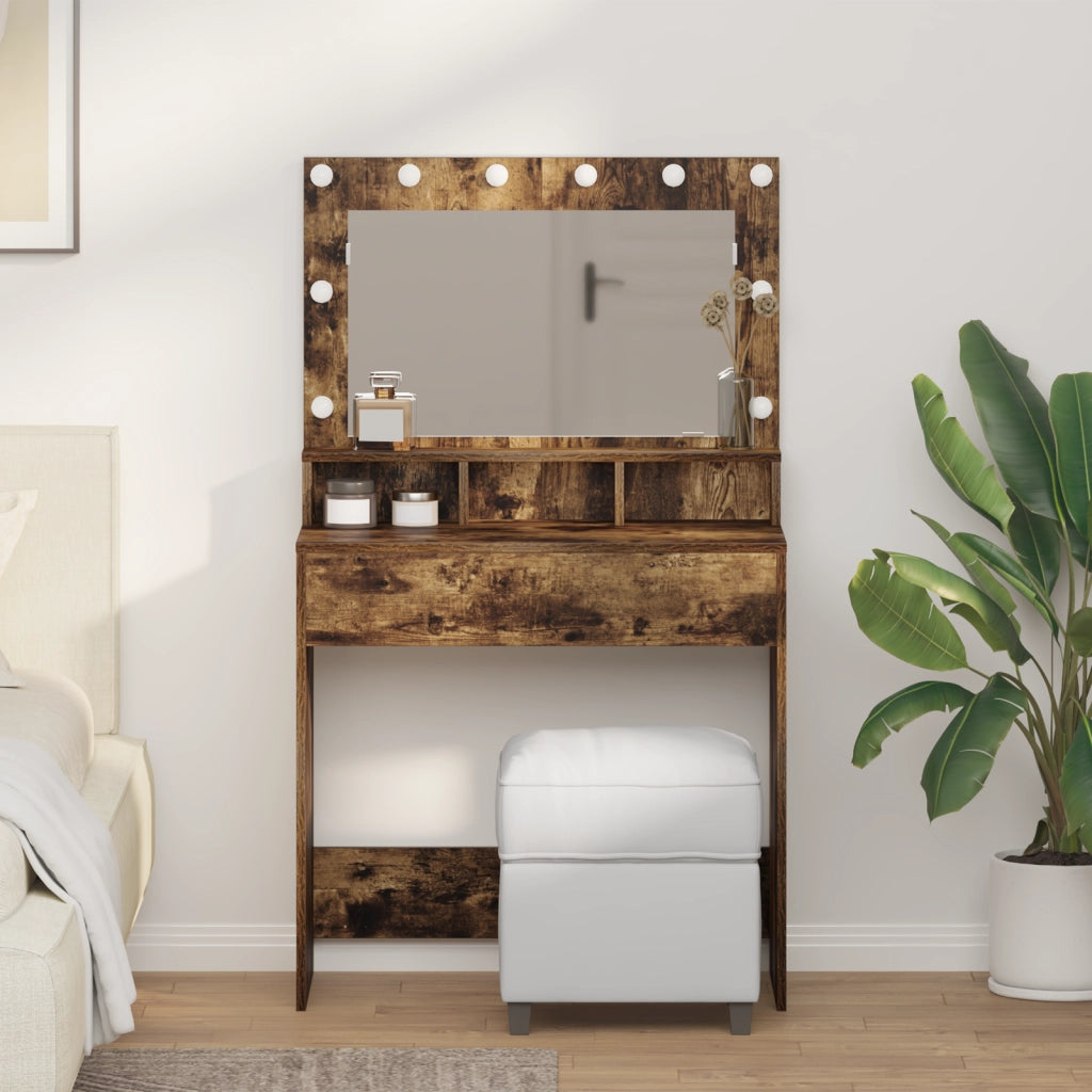 Tavolo da Trucco con Luci LED Rovere Affumicato 79x41x135 cm